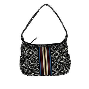 Vera Bradley Quilted Floral Shoulder Bag Black White Multicolor Boho Purse